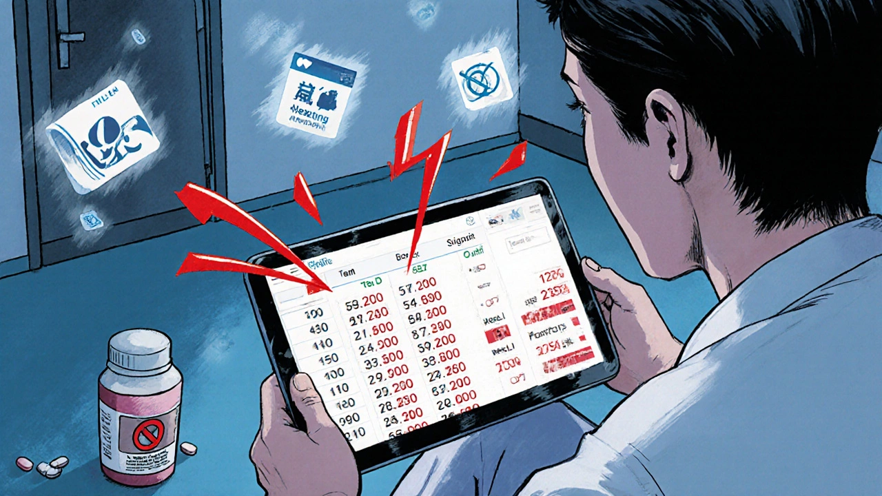 Un médecin montre à un patient des résultats sanguins critiques après une prise illégale de chloramphénicol.