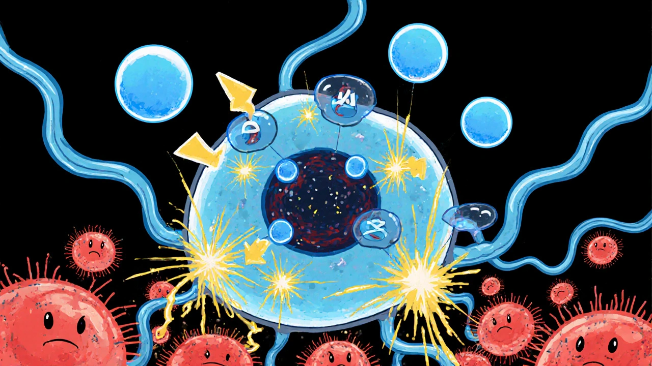 Keratinocytes qui prolifèrent, bêta‑bloquant bloquant le récepteur, faible cAMP.