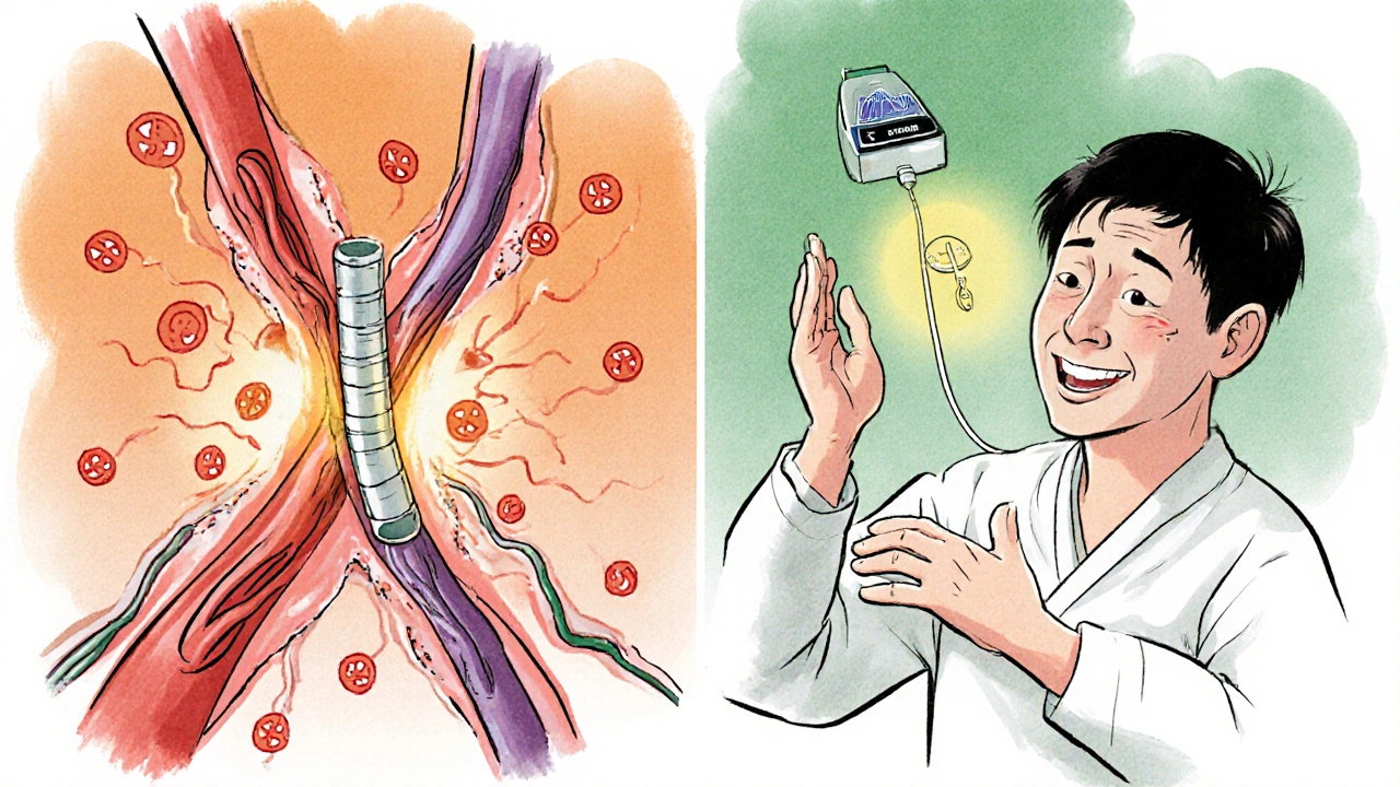 Comparaison visuelle entre une greffe à risque et une fistule saine avec un capteur Vasc-Alert.