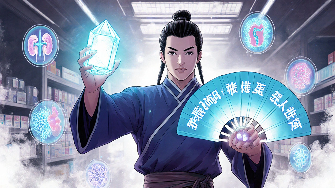 Un pharmacien maître de l&#039;IA bloque une interaction dangereuse, tandis que des hologrammes montrent les effets biologiques en temps réel.