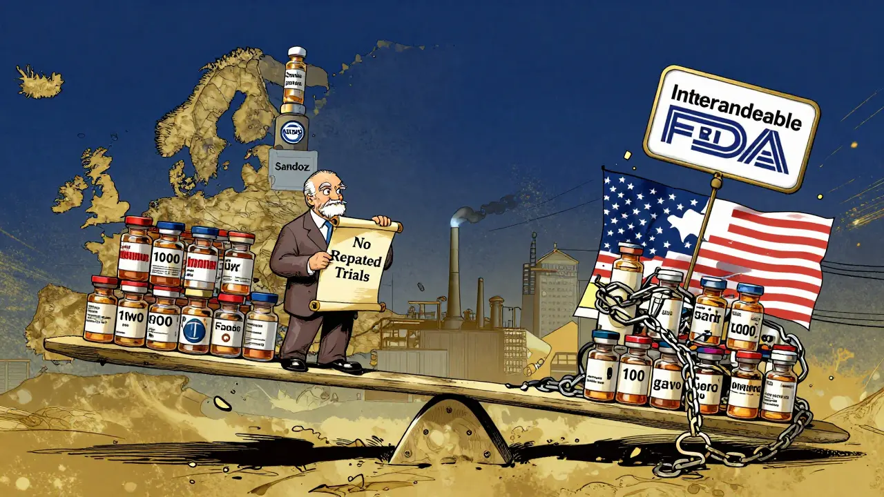 Balance géante : Europe avec 100+ biosimilaires et usines, États-Unis avec peu de vials et chaînes de brevets.