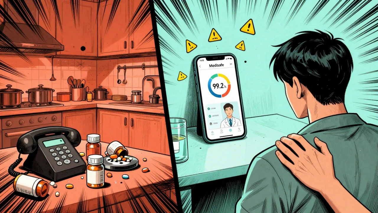 Contraste entre un désordre de comprimés et une prise de médicaments organisée grâce à une application fiable.