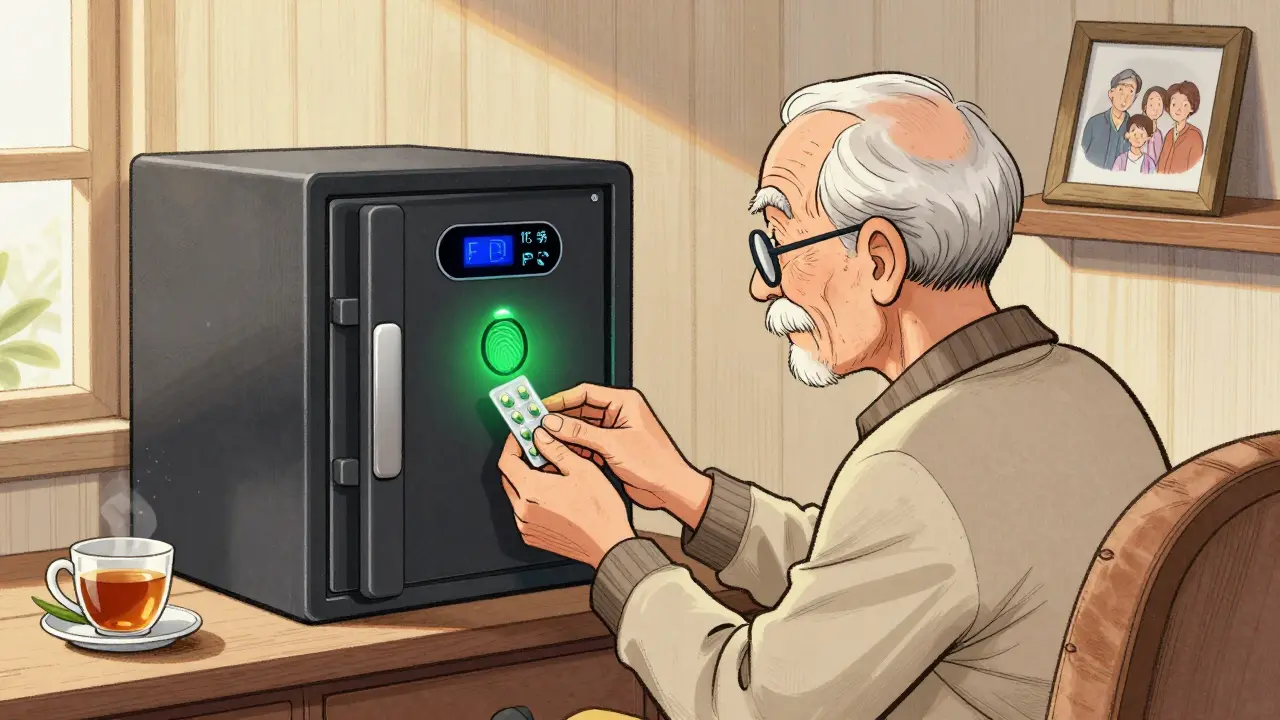 Un homme âgé ouvre une boîte à empreintes digitales pour prendre ses comprimés avec autonomie.