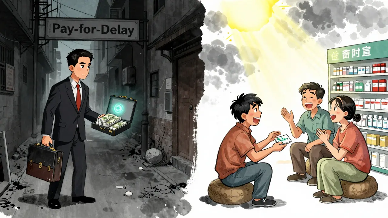 Un industriel paie secrètement un fabricant de génériques pour les retarder, tandis que des patients reçoivent des médicaments abordables.