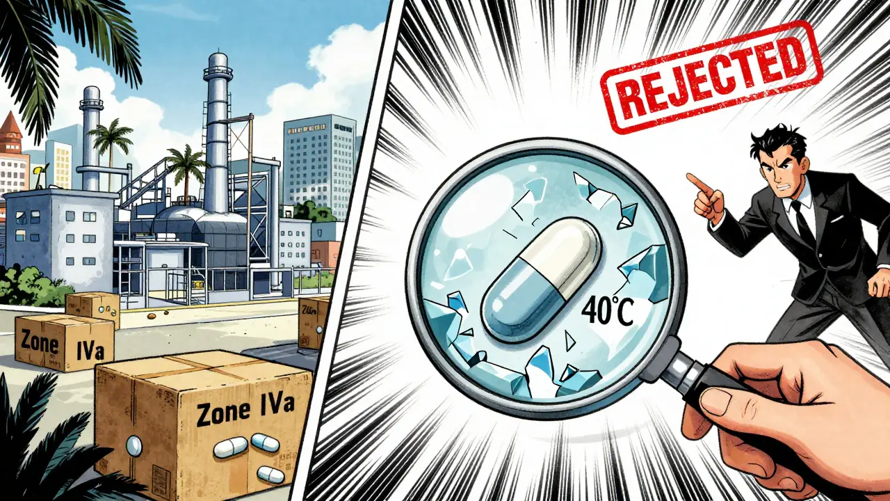 Un médicament qui se dégrade sous la chaleur, comparé à l'envoi de comprimés vers des régions tropicales, avec un inspecteur qui rejette le lot.