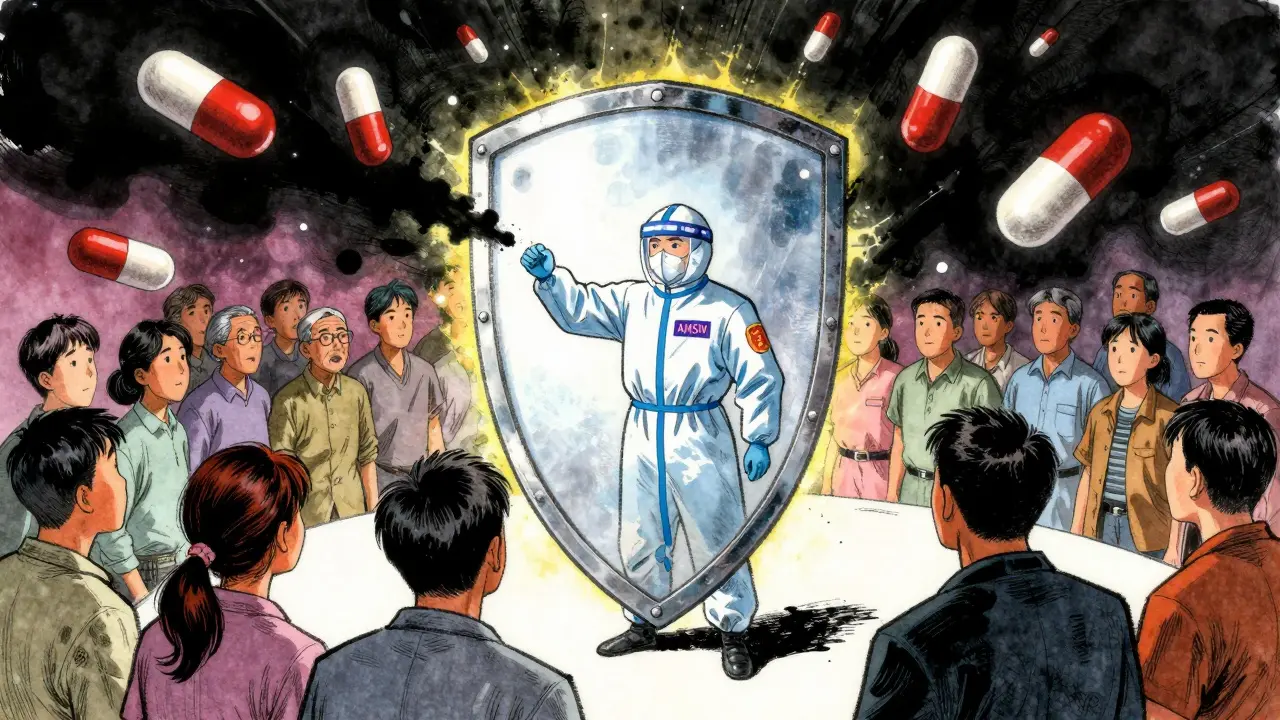 Des autorités sanitaires bloquent la circulation de faux médicaments.