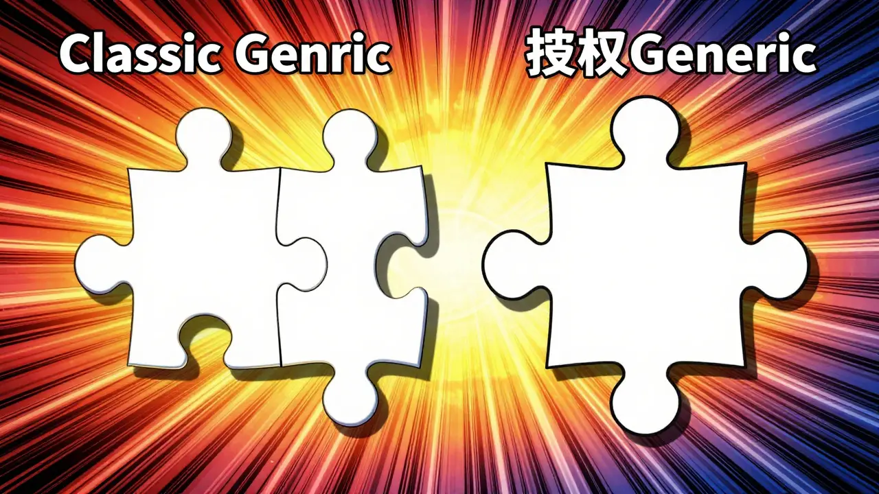Comparaison visuelle entre la composition d'un générique classique et d'un générique autorisé.