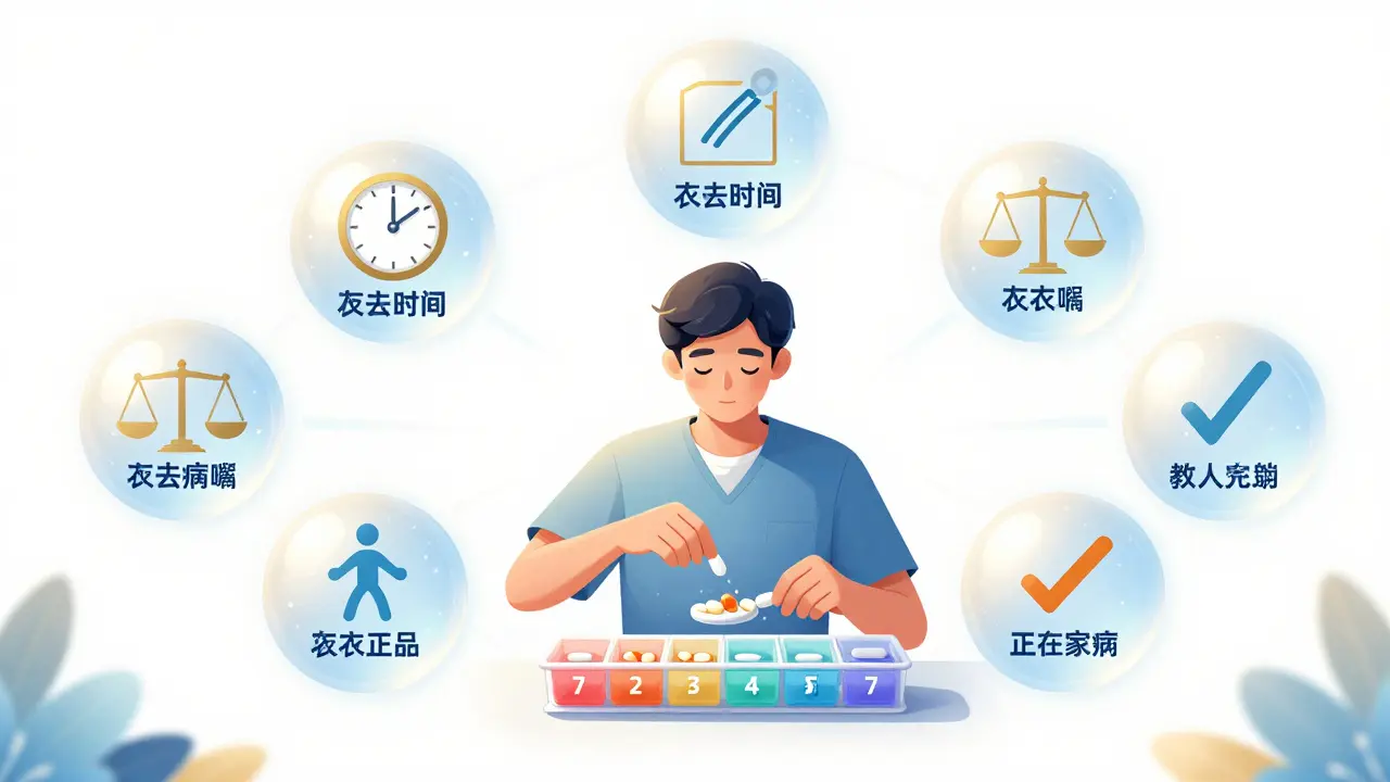 Organisation sécurisée de médicaments avec symboles de vérification, style manhua.