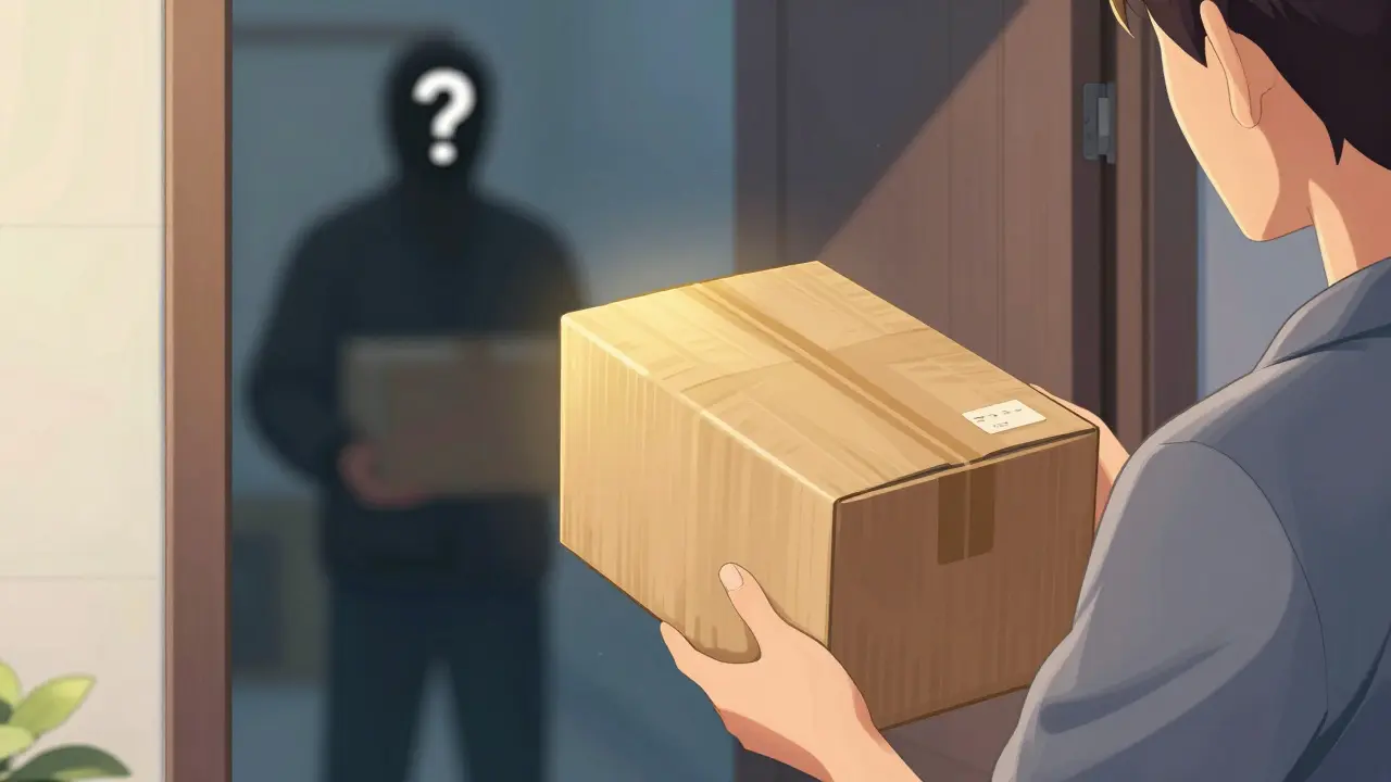 Livraison discrète et sûre du médicament fluconazole, style illustration manhua chinois.