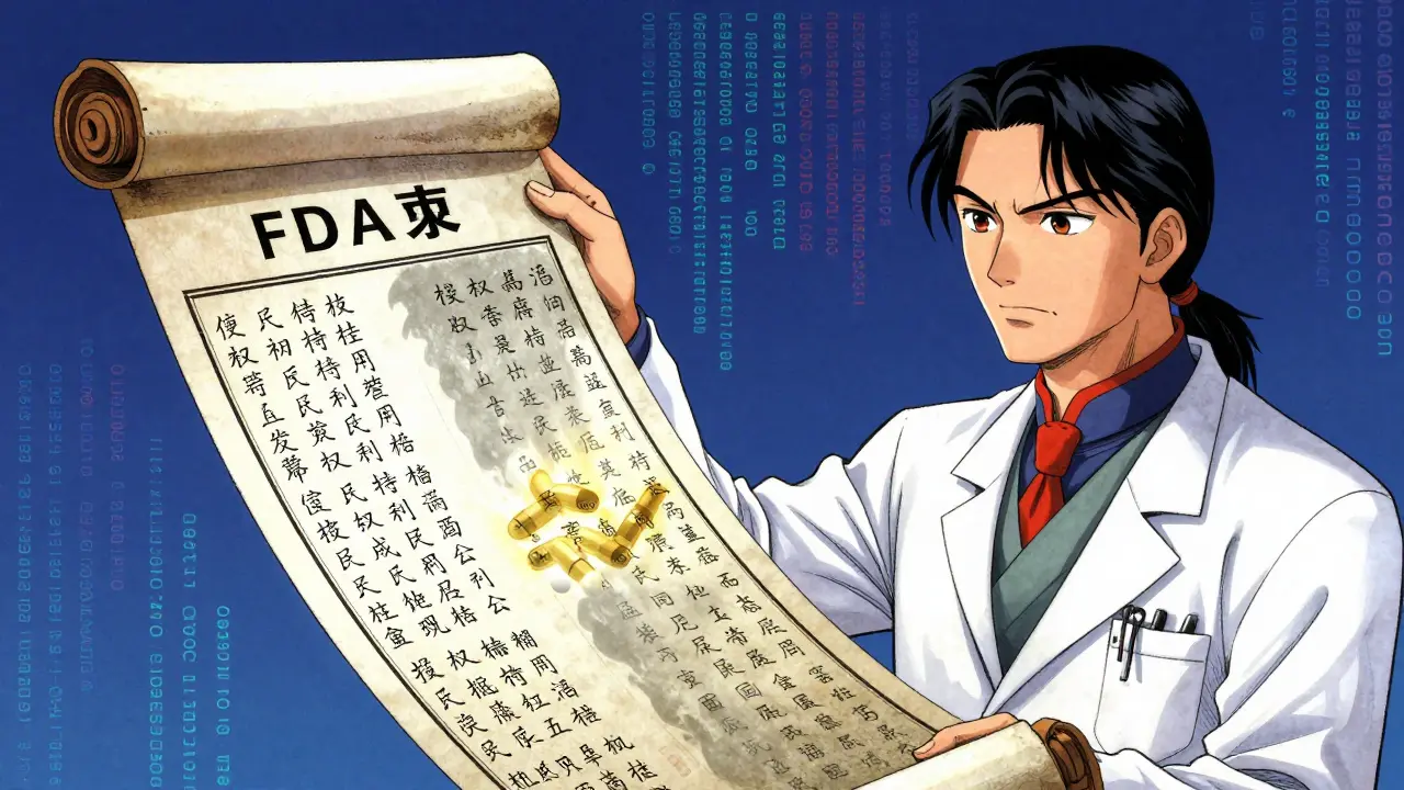 Personnage étudiant la liste FDA des médicaments autorisés