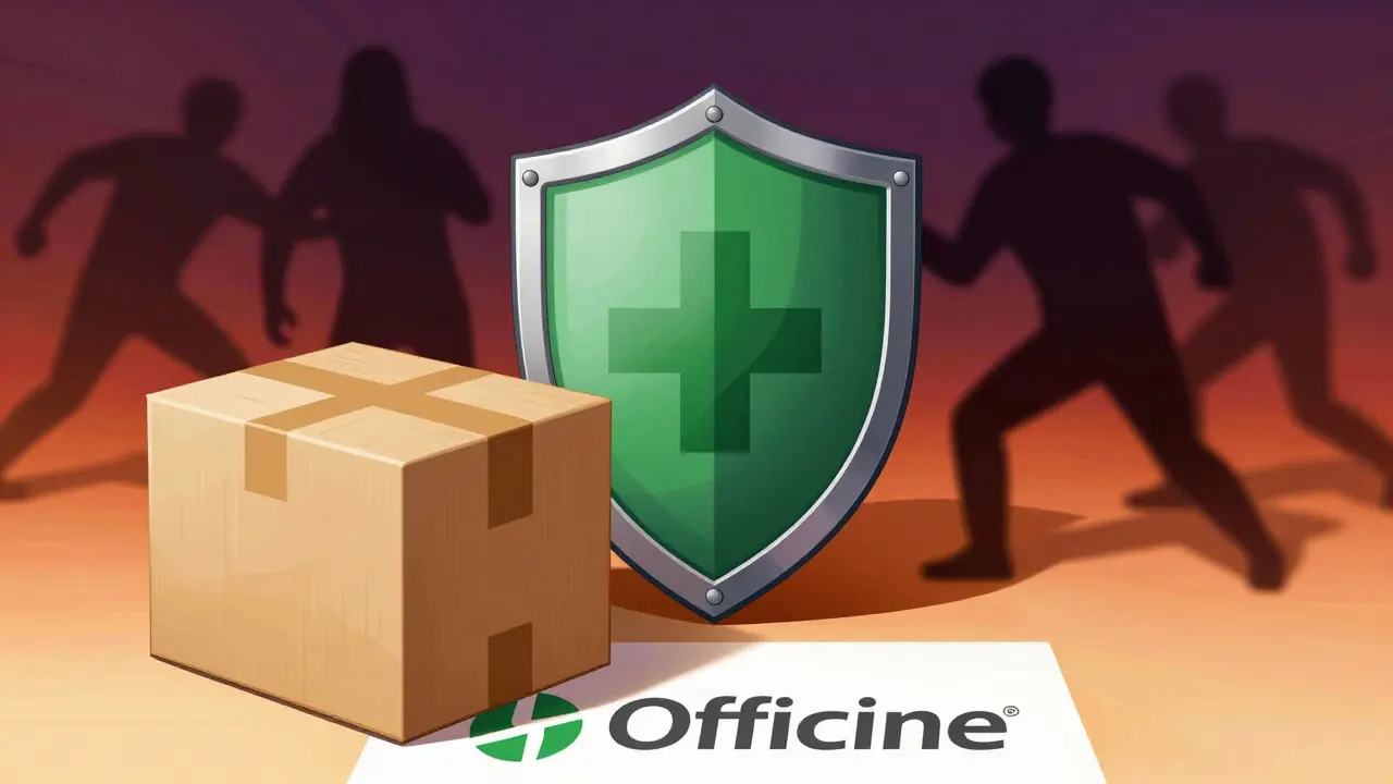 Bouclier de sécurité protégeant un colis pharmacie en ligne