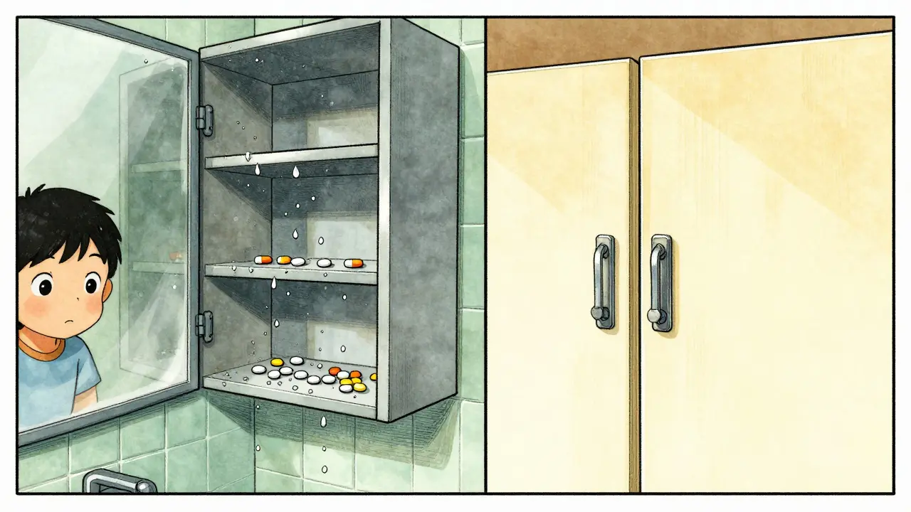 Comparaison entre stockage humide dangereux et placard sécurisé élevé