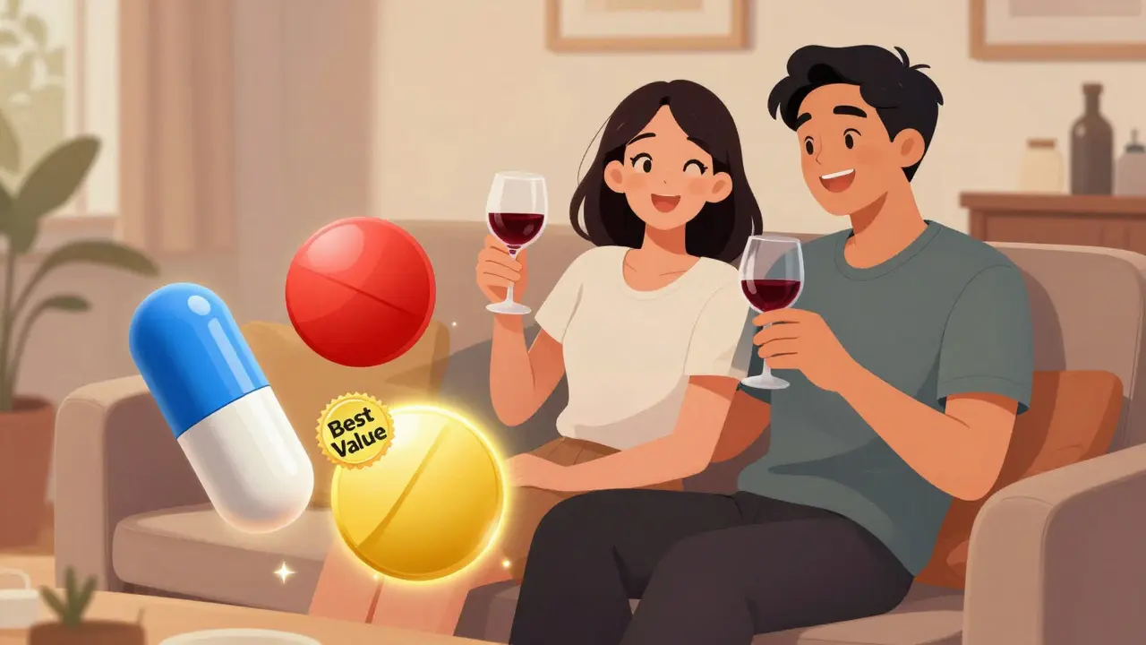 Couple heureux comparant les options de médicaments pour la dysfonction érectile