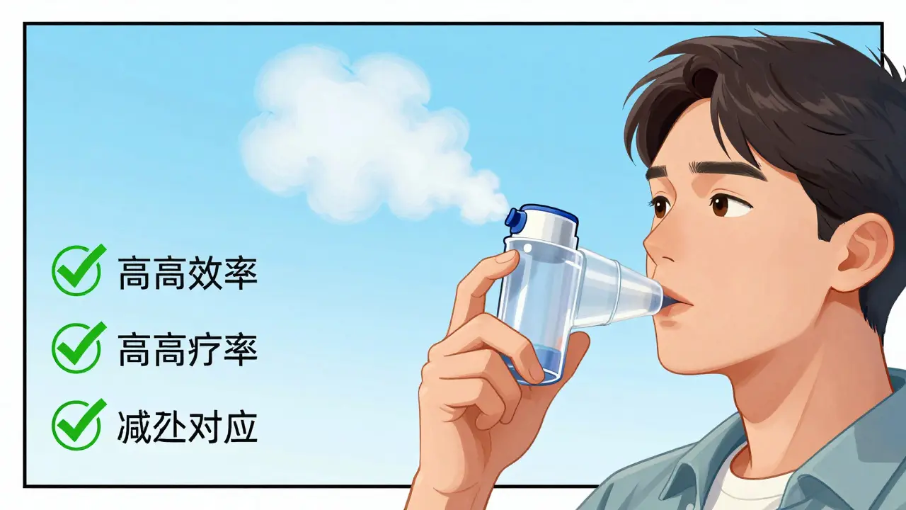 Illustration manhua d'un espaceur améliorant l'efficacité de l'inhalateur