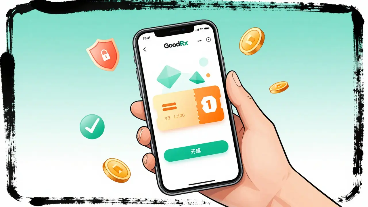 Téléphone montrant un bon de réduction pour médicaments génériques