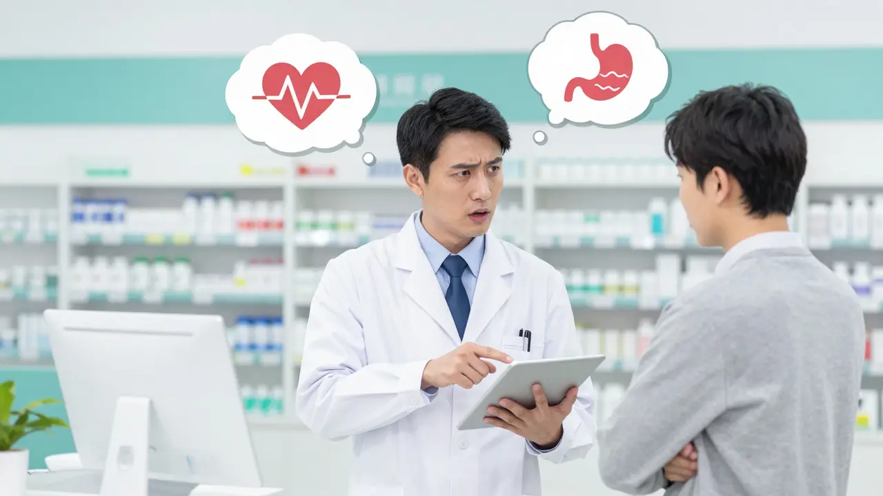 Pharmacist and doctor discussing medication adjustments with a patient